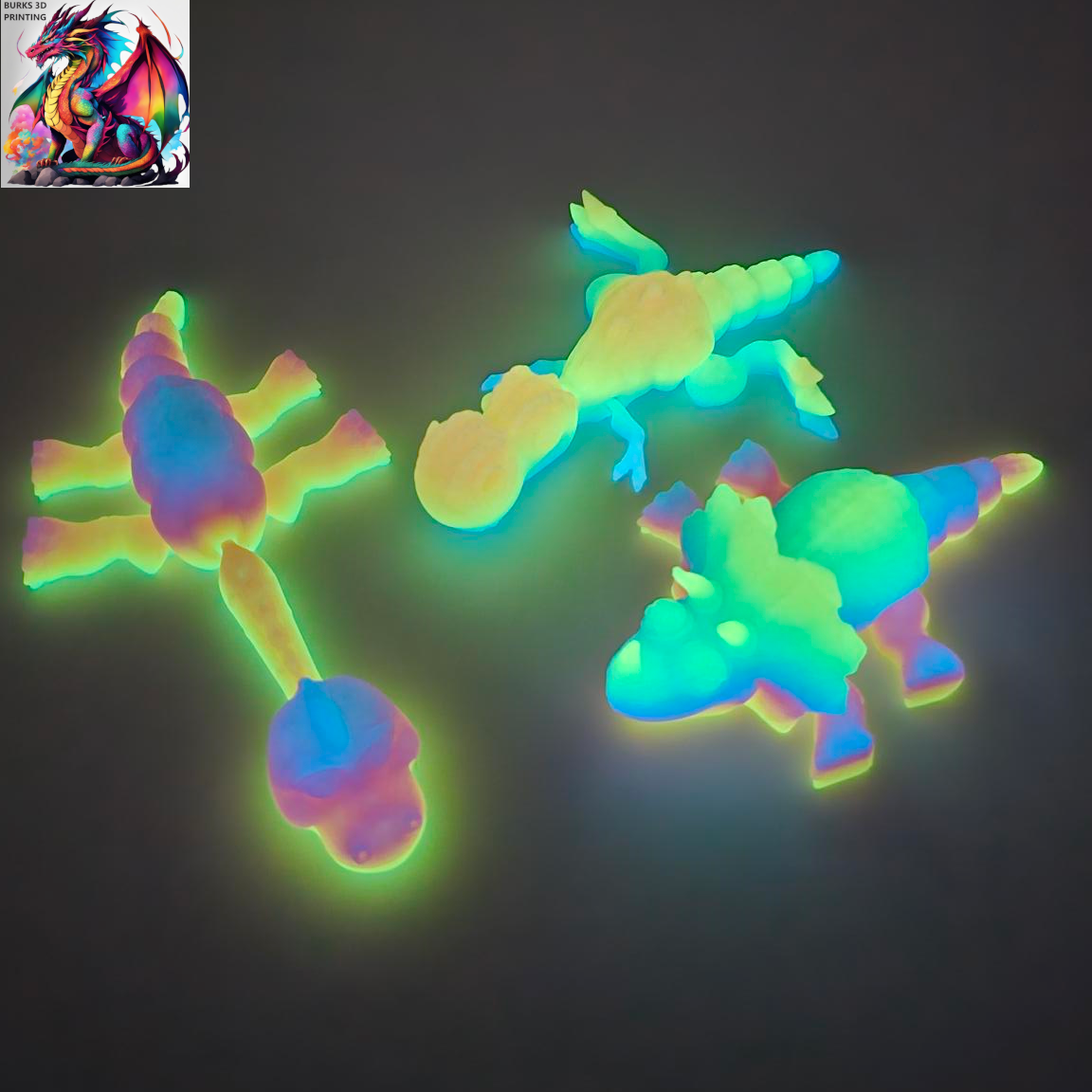 Dinosaur 3Pack Triceratops, Brachiosaurus, & T-Rex Surprise Colors and Glow in the Dark Option, 3D Printed Articulating Tales and Legs, Perfect Desk Fidget Gift for Men or Women