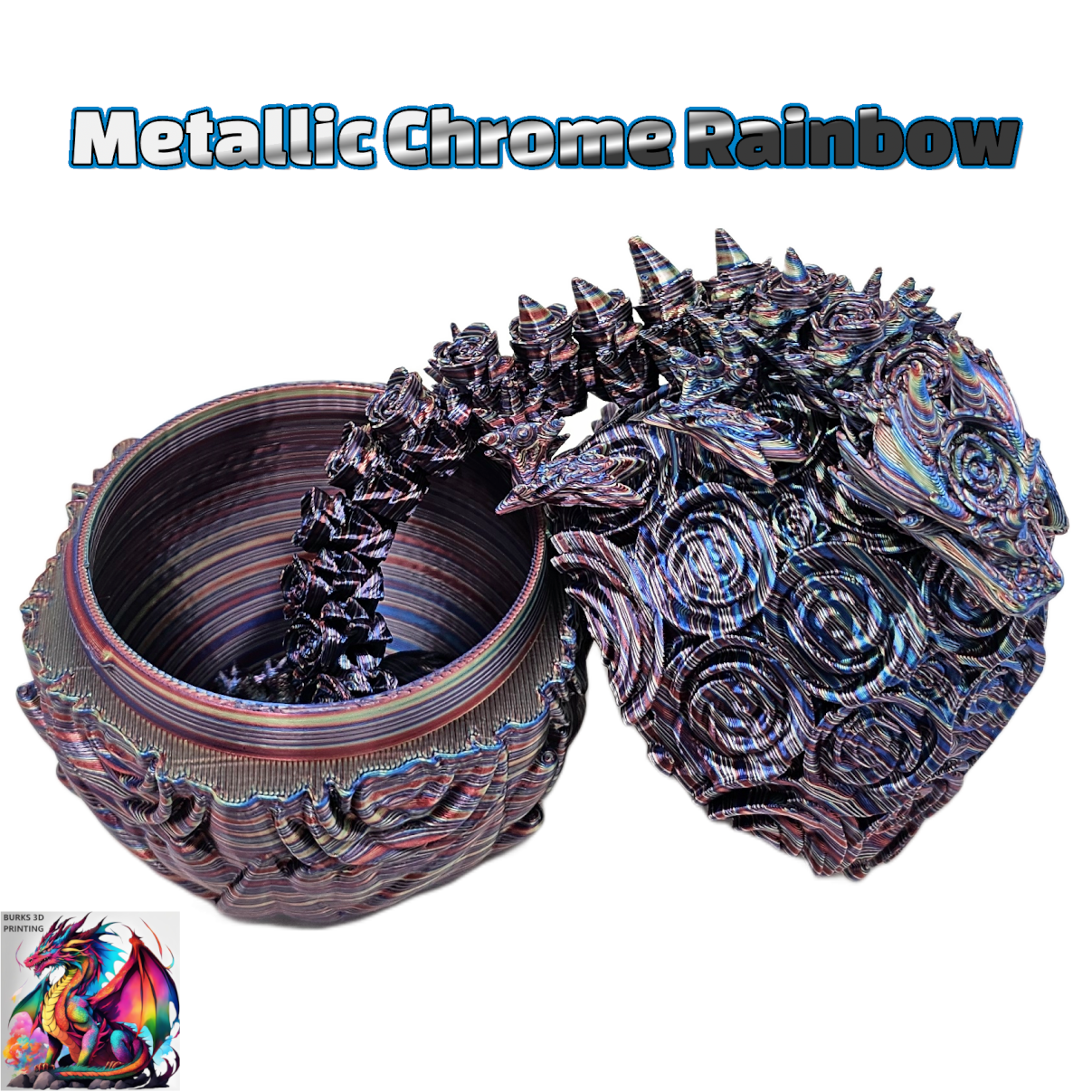 Rose Dragon Rainbow Transition Colors with Matching Rose Egg, 3D Printed Fully Articulated Desk Fidget Dragon Red, White, Blue, Orange, Pink