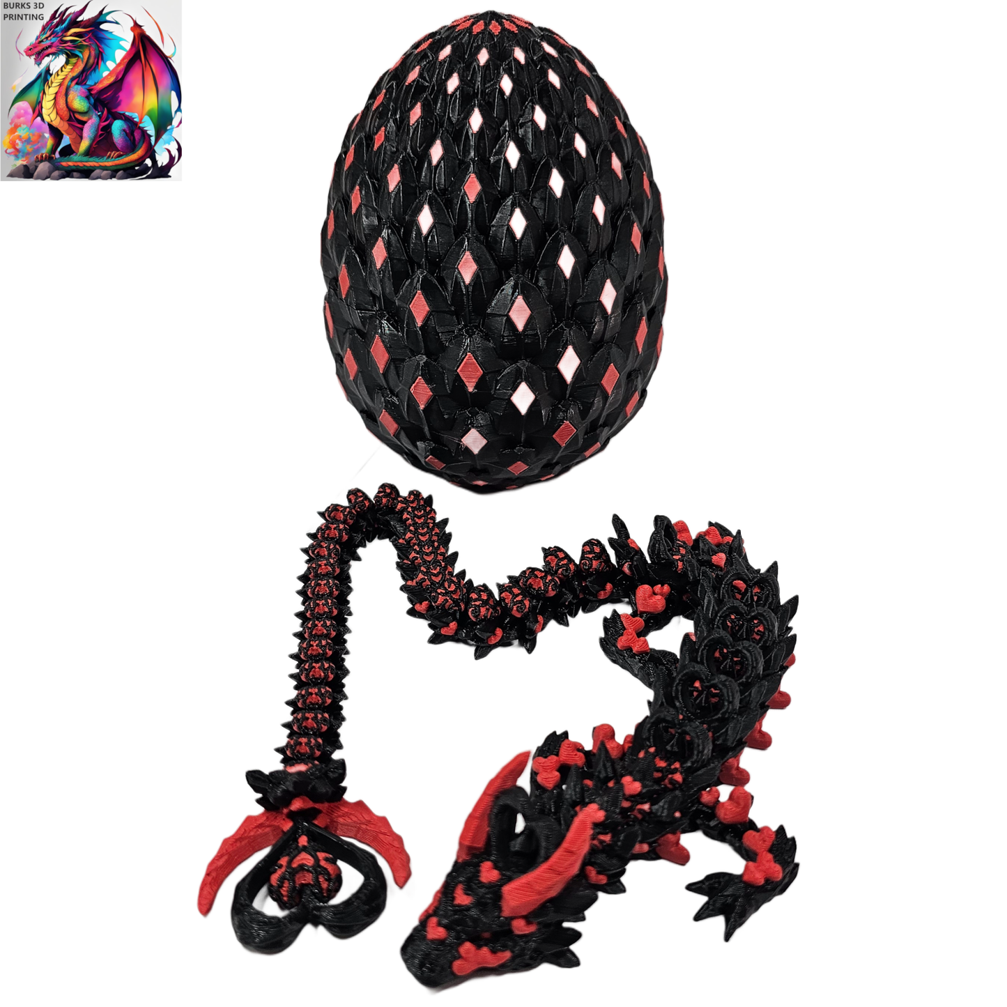 15" Heart Dragon With Matching Egg, 3D Printed Articulated Desk Fidget, Perfect Gift For Men Or Women