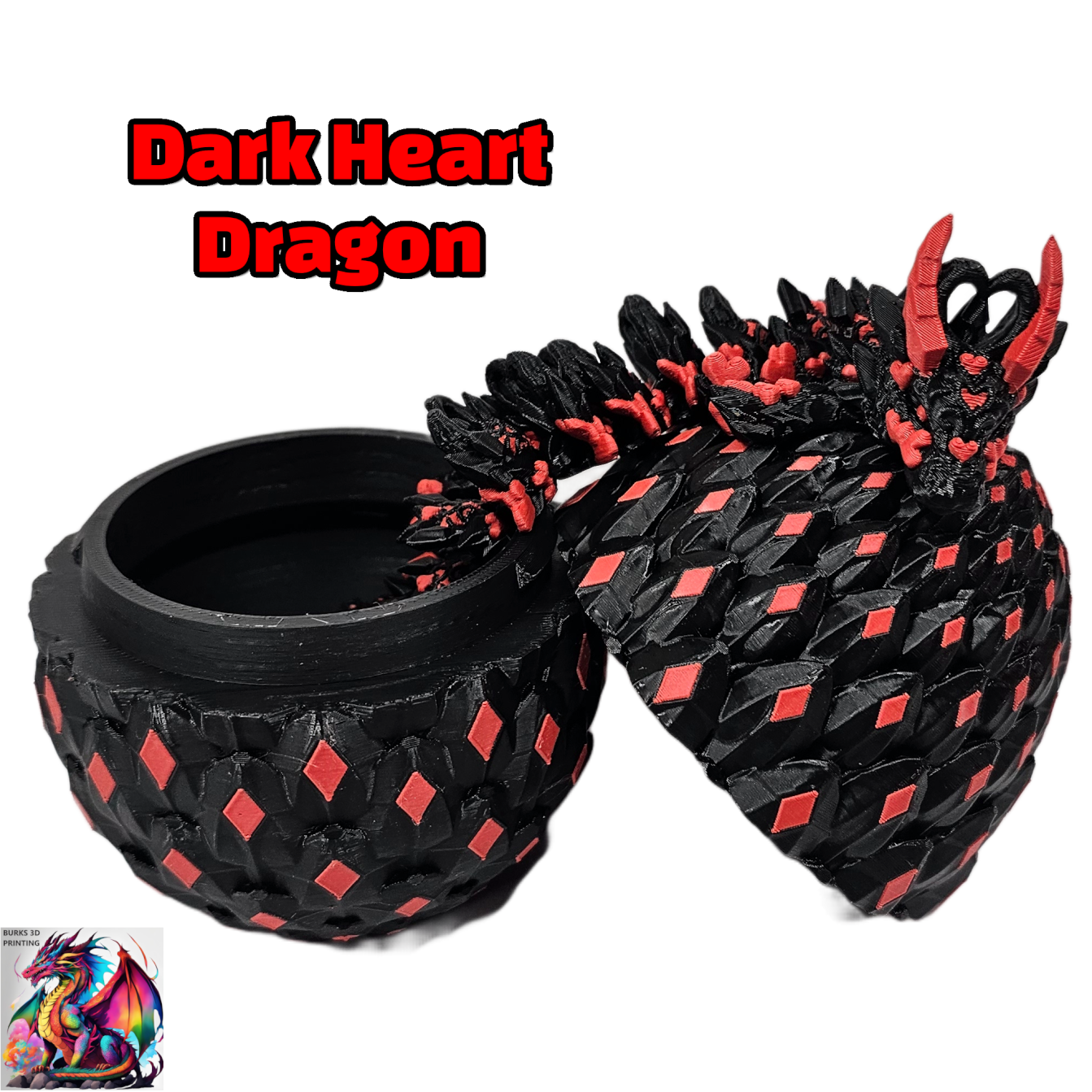 15" Heart Dragon With Matching Egg, 3D Printed Articulated Desk Fidget, Perfect Gift For Men Or Women
