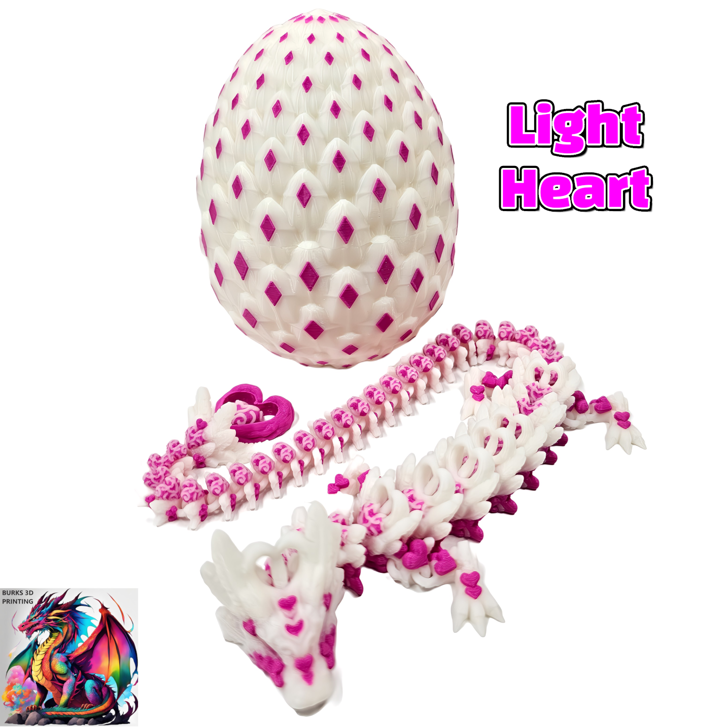 15" Heart Dragon With Matching Egg, 3D Printed Articulated Desk Fidget, Perfect Gift For Men Or Women