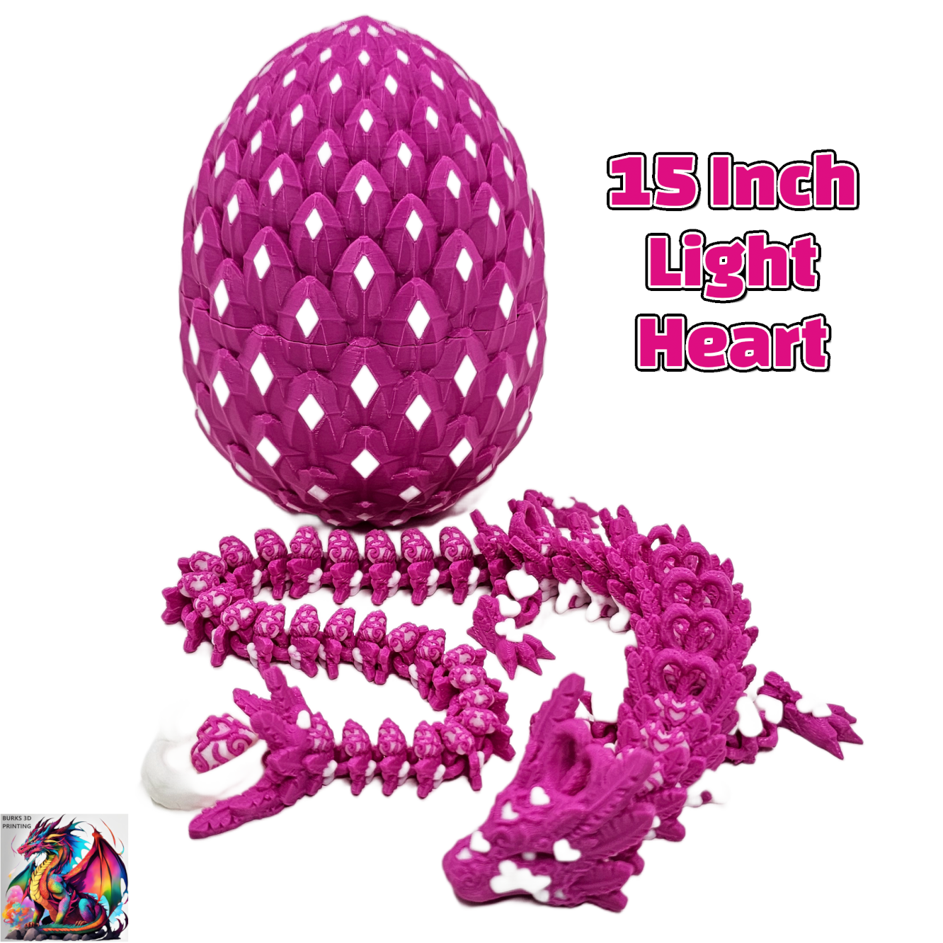 15" Heart Dragon With Matching Egg, 3D Printed Articulated Desk Fidget, Perfect Gift For Men Or Women