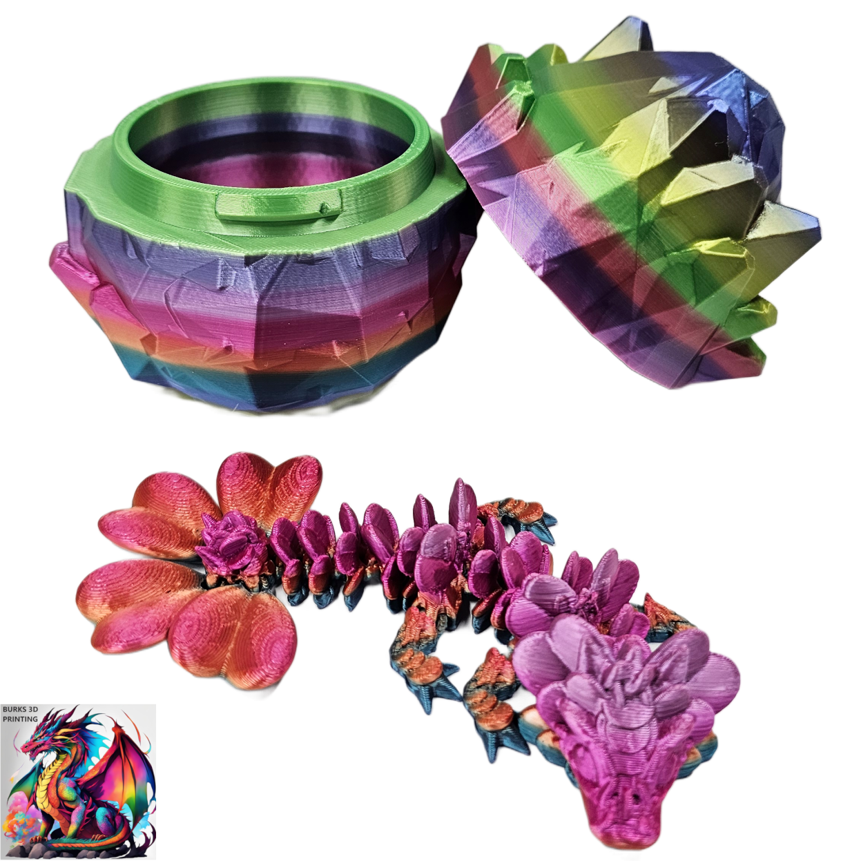BABY DRAGONS with Matching Eggs, 3D Printed Fully Articulated Desk Fidget, Perfect Gift for Men or Women, Crystal, Easter, Mistletoe, Clover, Autumn, Coral, Orchid