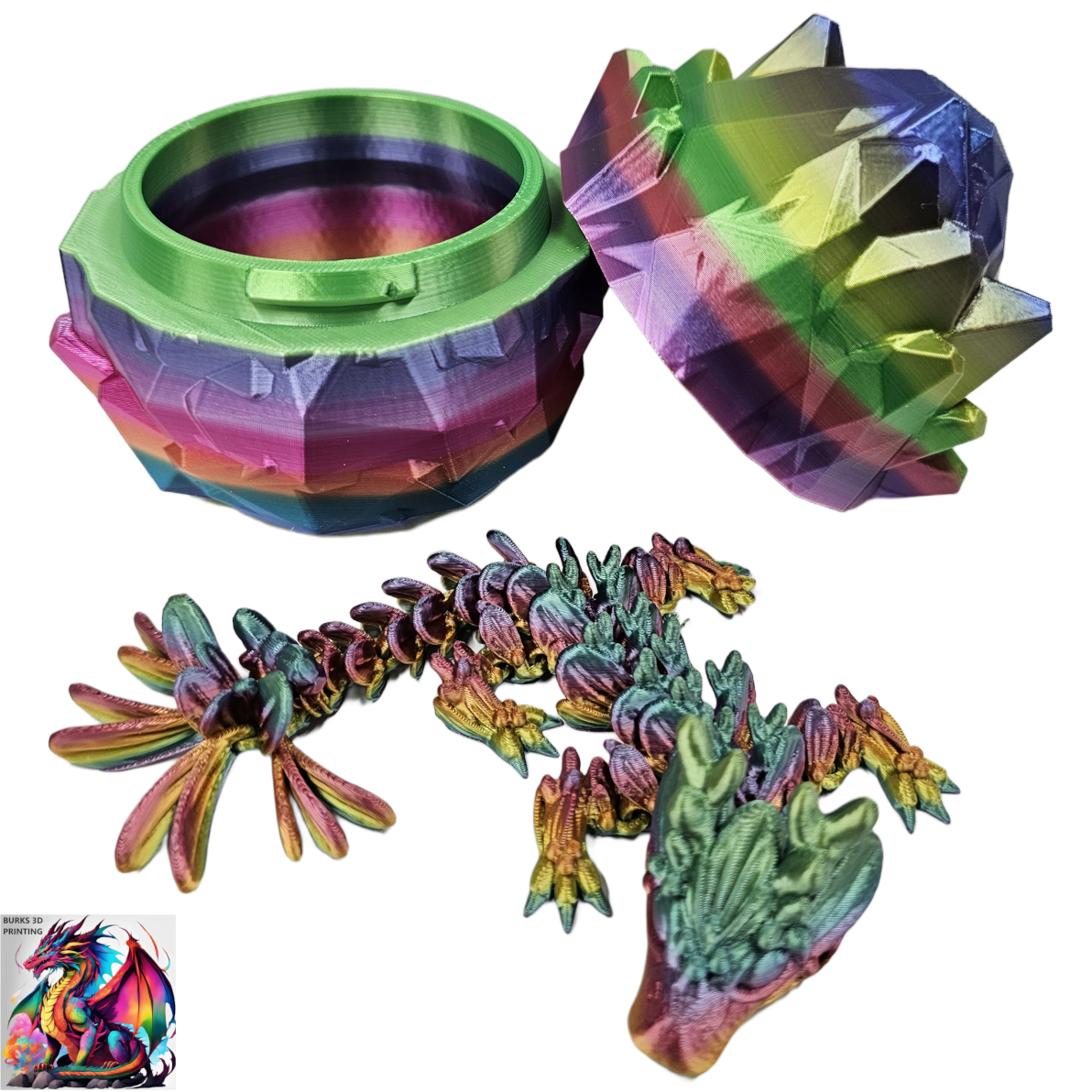 BABY DRAGONS with Matching Eggs, 3D Printed Fully Articulated Desk Fidget, Perfect Gift for Men or Women, Crystal, Easter, Mistletoe, Clover, Autumn, Coral, Orchid