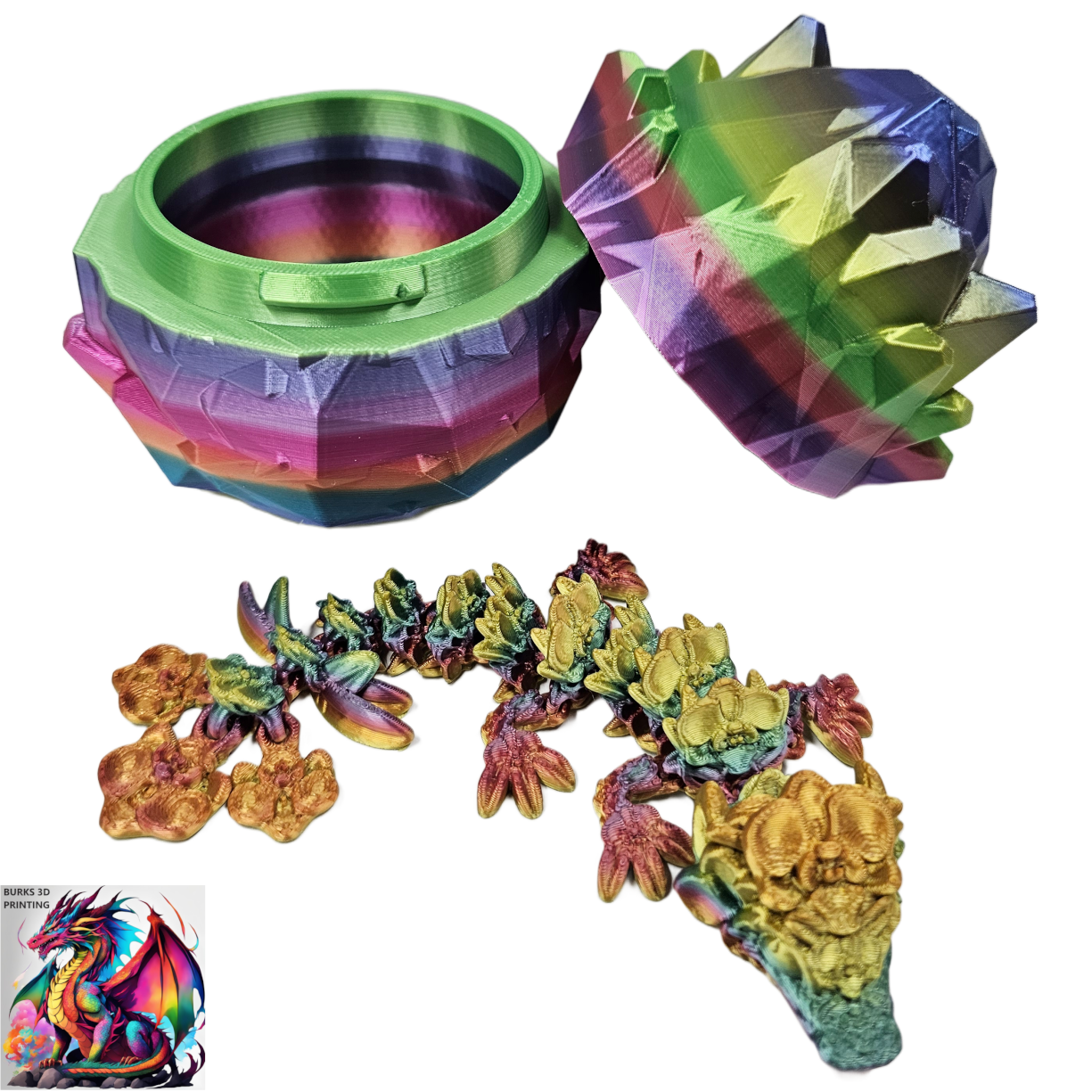 BABY DRAGONS with Matching Eggs, 3D Printed Fully Articulated Desk Fidget, Perfect Gift for Men or Women, Crystal, Easter, Mistletoe, Clover, Autumn, Coral, Orchid