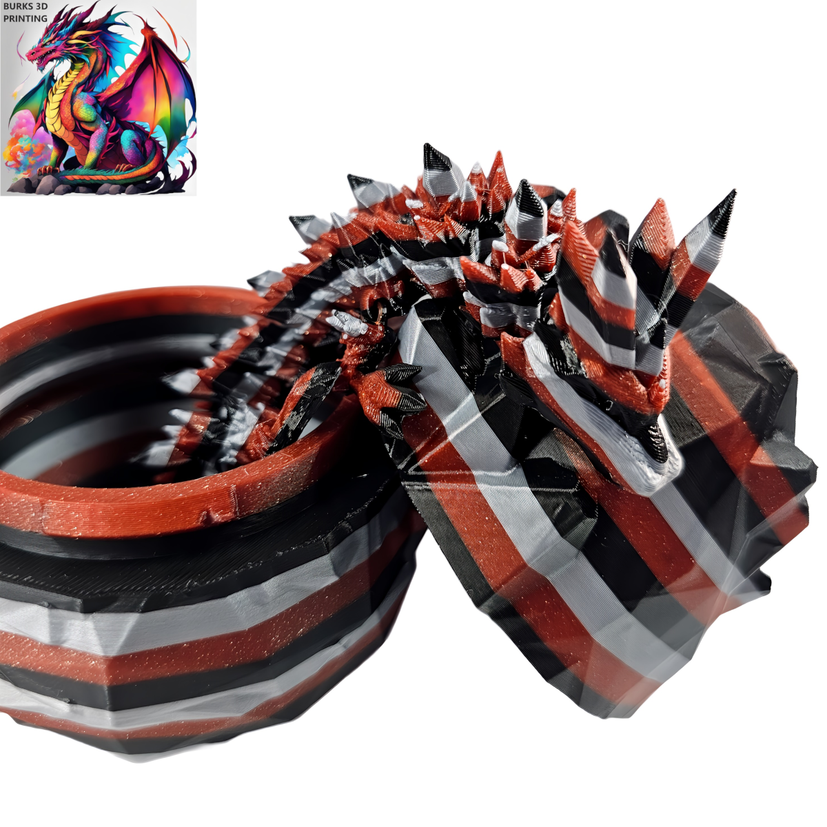 13" Striped Crystal Dragon, Multiple Colors, 3D Printed Articulated Dragon Desk Fidget, Pink, White, Grey, Blue, Orange, Red, Black, Yellow, Green, Purple, Magenta, Silver Gift for Men and Women