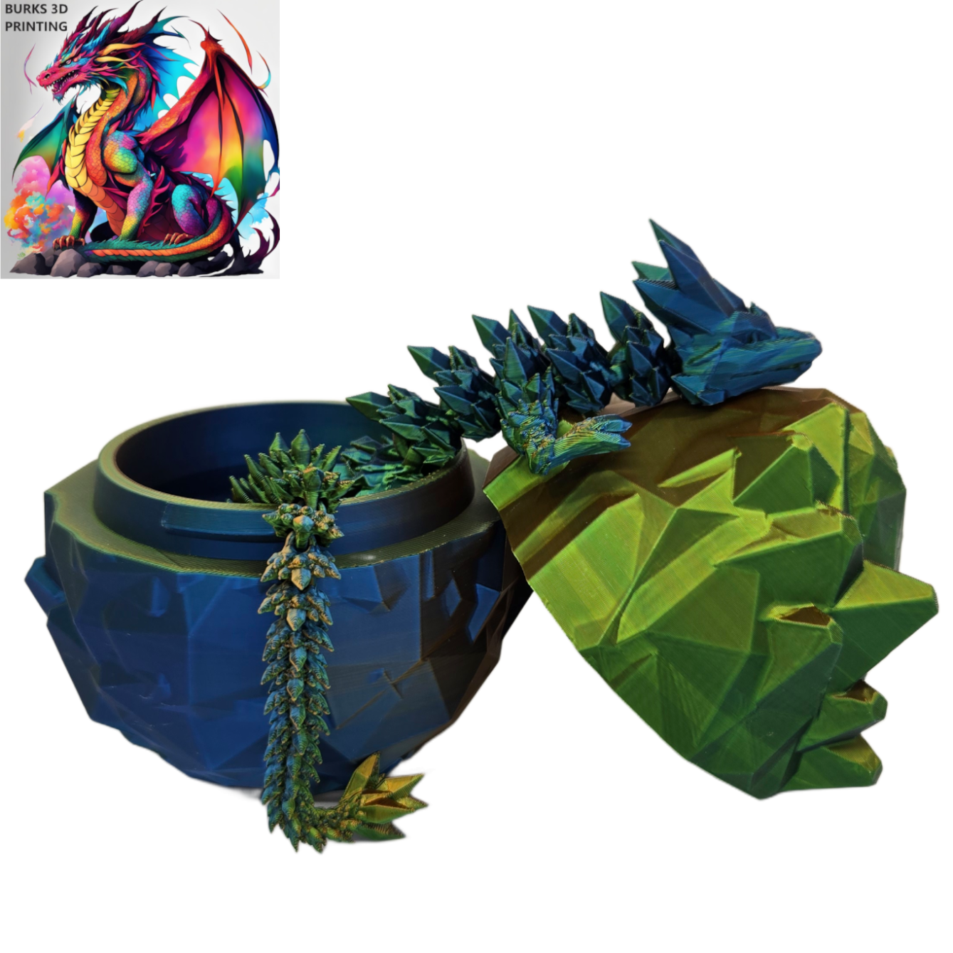 13 Inch Crystal Dragon with Matching Egg, 3D Printed Fully Articulated Desk Fidget, Perfect Gift for Men or Women