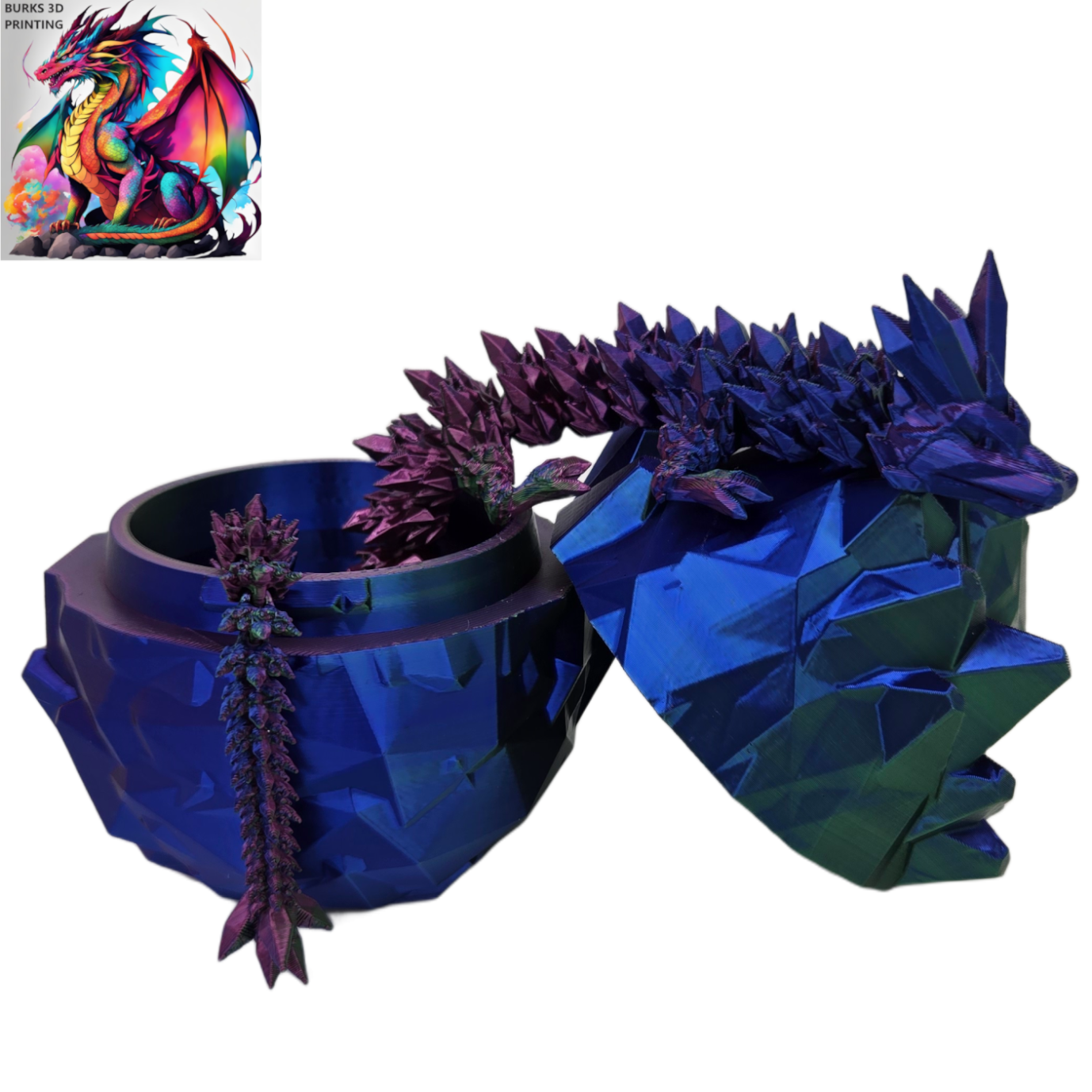 13 Inch Crystal Dragon with Matching Egg, 3D Printed Fully Articulated Desk Fidget, Perfect Gift for Men or Women