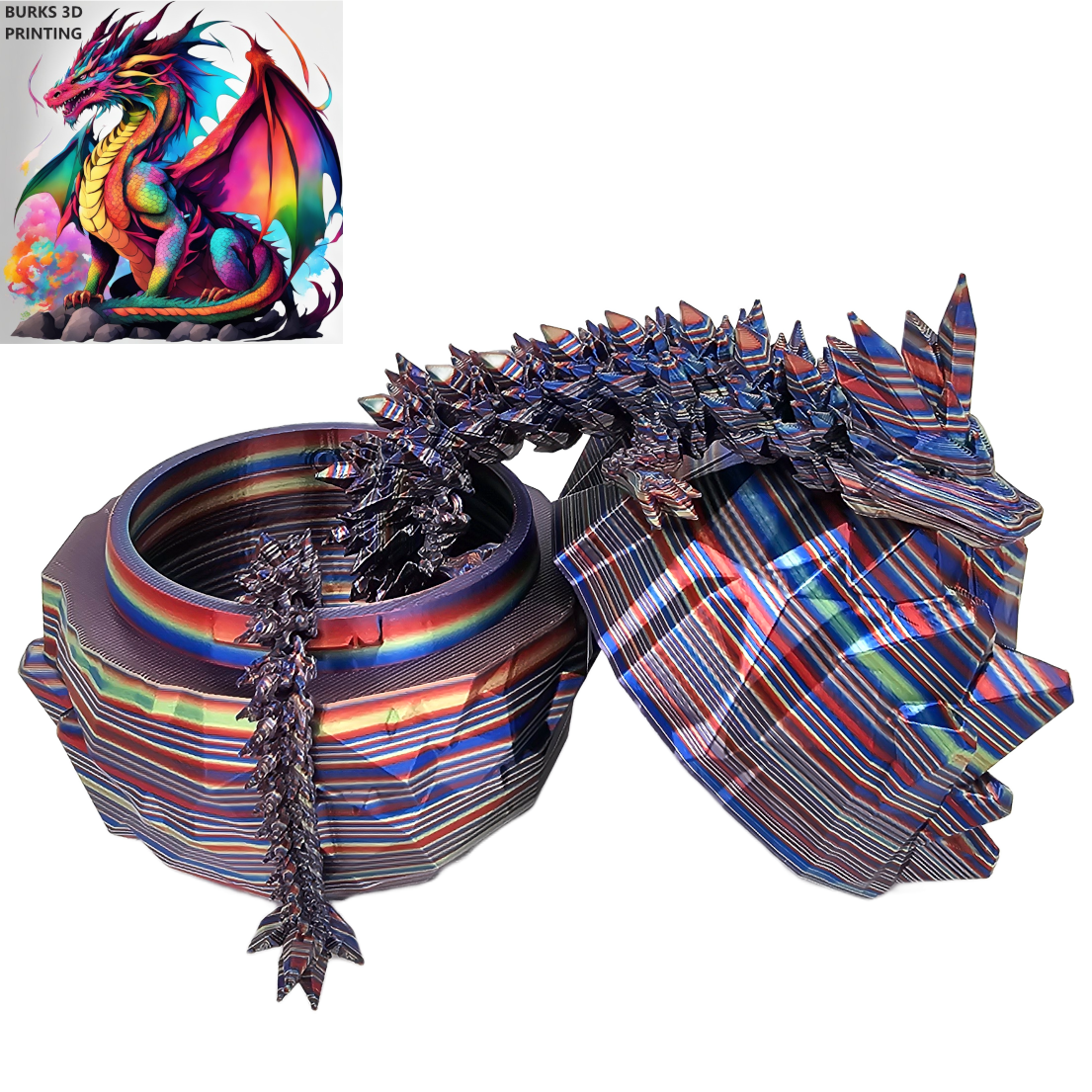 13" "Surprise Me" Rainbow Colors 3D Printed Articulated Desk Fidget Crystal Dragon with Matching Egg Perfect Gift for Men or Women- Durable PLA Plastic, Sensory Sensation Chrome, Pastel