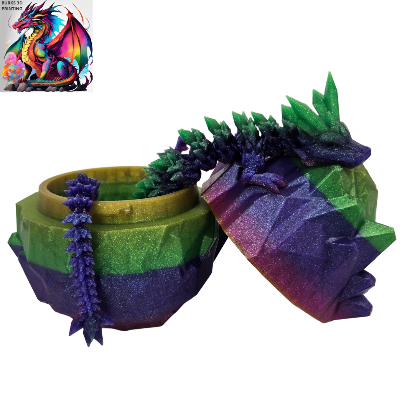 13" "Surprise Me" Rainbow Colors 3D Printed Articulated Desk Fidget Crystal Dragon with Matching Egg Perfect Gift for Men or Women- Durable PLA Plastic, Sensory Sensation Chrome, Pastel