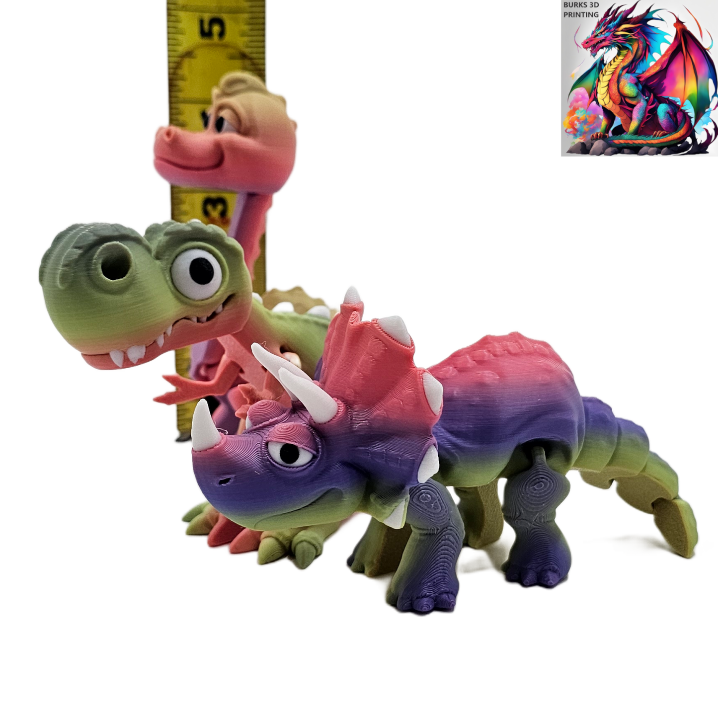 Dinosaur 3Pack Triceratops, Brachiosaurus, & T-Rex Surprise Colors and Glow in the Dark Option, 3D Printed Articulating Tales and Legs, Perfect Desk Fidget Gift for Men or Women