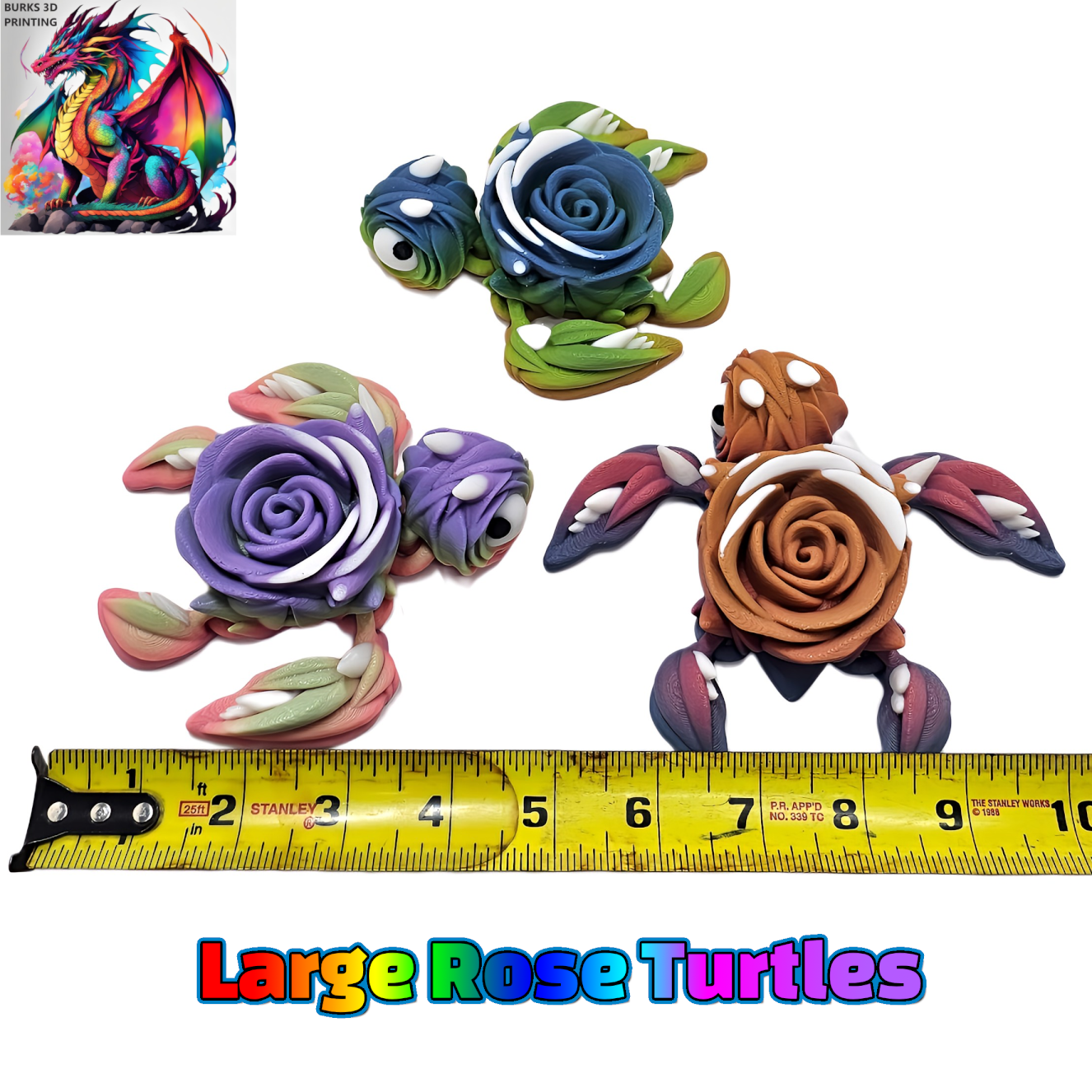 Turtles, 3 Sizes Mini, Medium, Large. Articulated 3D Printed Desk Fidget. Perfect Sensory Gift for Men or Women, Comes in Surprise Colors