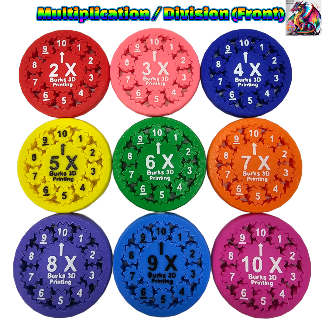 Math Fidget 9 Pack, Anxiety Relief - Gear Fidget Spinner, ADHD , Stress Relief for Adults, Addition, Subtraction, Multiplication, and Division