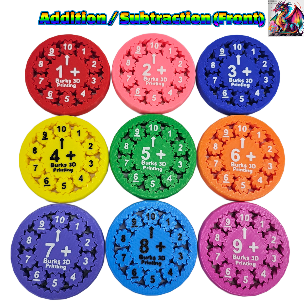 Math Fidget 9 Pack, Anxiety Relief - Gear Fidget Spinner, ADHD , Stress Relief for Adults, Addition, Subtraction, Multiplication, and Division