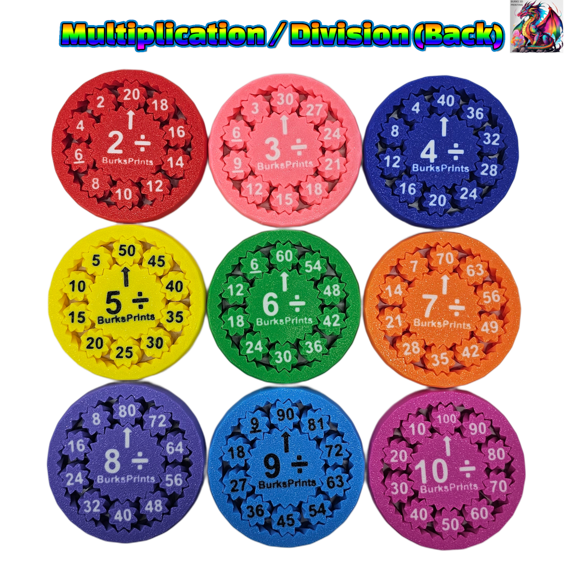 Math Fidget 9 Pack, Anxiety Relief - Gear Fidget Spinner, ADHD , Stress Relief for Adults, Addition, Subtraction, Multiplication, and Division