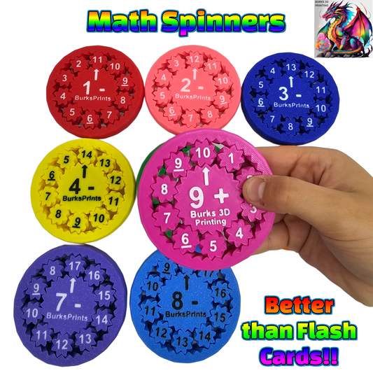 Math Fidget 9 Pack, Anxiety Relief - Gear Fidget Spinner, ADHD , Stress Relief for Adults, Addition, Subtraction, Multiplication, and Division