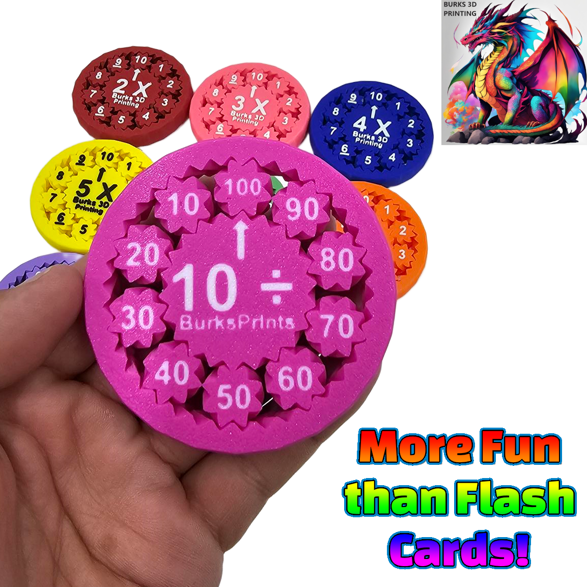 Math Fidget 9 Pack, Anxiety Relief - Gear Fidget Spinner, ADHD , Stress Relief for Adults, Addition, Subtraction, Multiplication, and Division