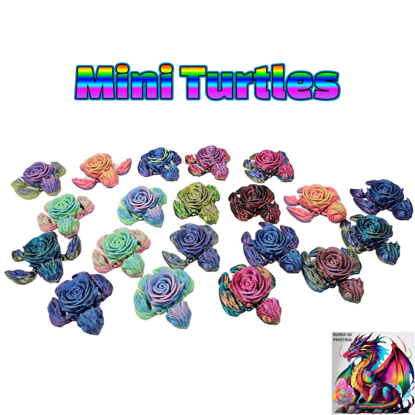 Turtles, 3 Sizes Mini, Medium, Large. Articulated 3D Printed Desk Fidget. Perfect Sensory Gift for Men or Women, Comes in Surprise Colors