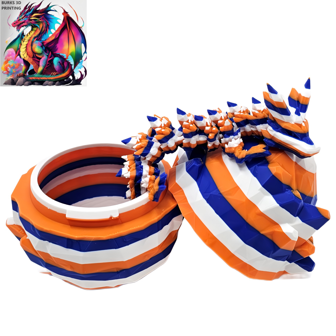 13" Striped Crystal Dragon, Multiple Colors, 3D Printed Articulated Dragon Desk Fidget, Pink, White, Grey, Blue, Orange, Red, Black, Yellow, Green, Purple, Magenta, Silver Gift for Men and Women