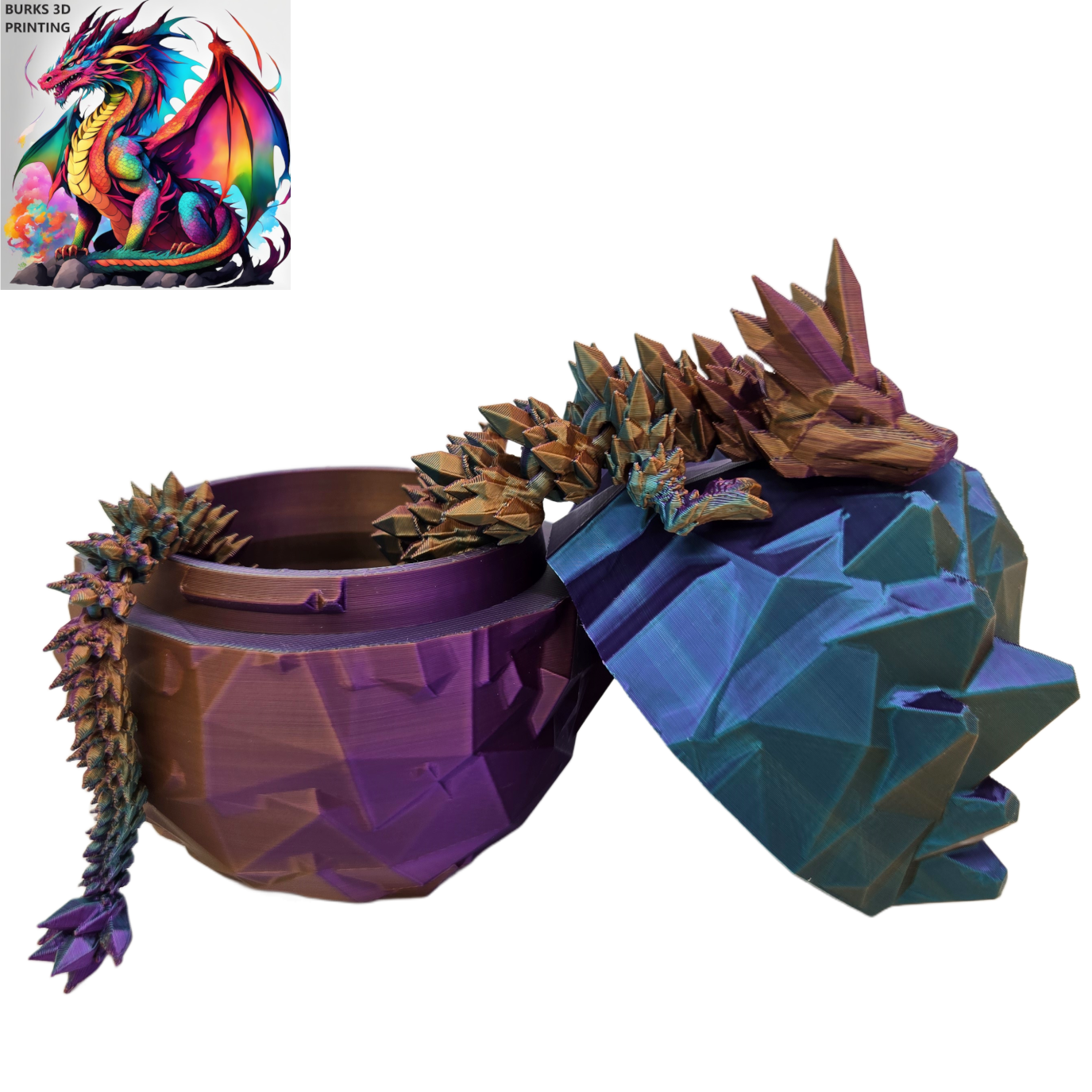 13 Inch Crystal Dragon with Matching Egg, 3D Printed Fully Articulated Desk Fidget, Perfect Gift for Men or Women