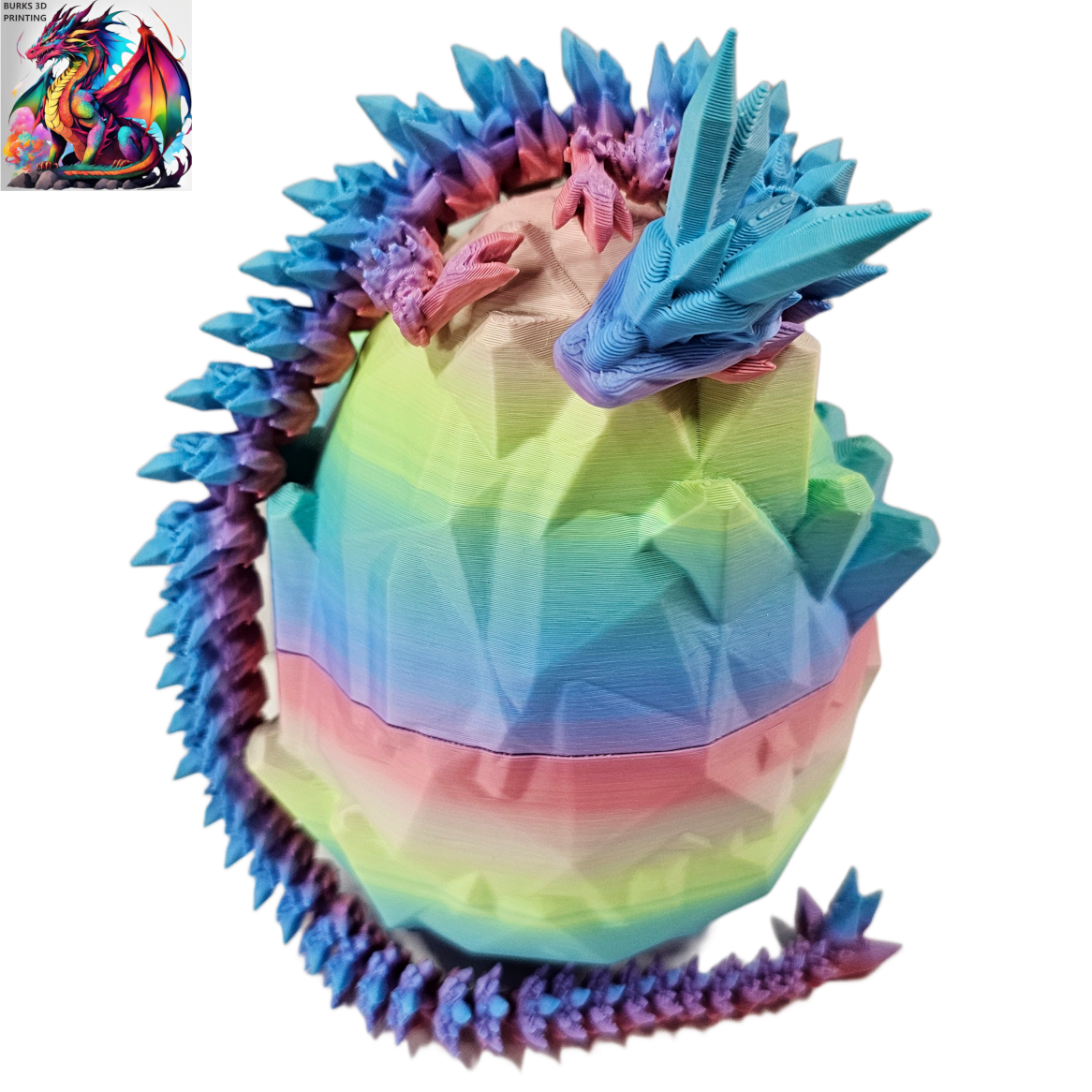 13" "Surprise Me" Rainbow Colors 3D Printed Articulated Desk Fidget Crystal Dragon with Matching Egg Perfect Gift for Men or Women- Durable PLA Plastic, Sensory Sensation Chrome, Pastel