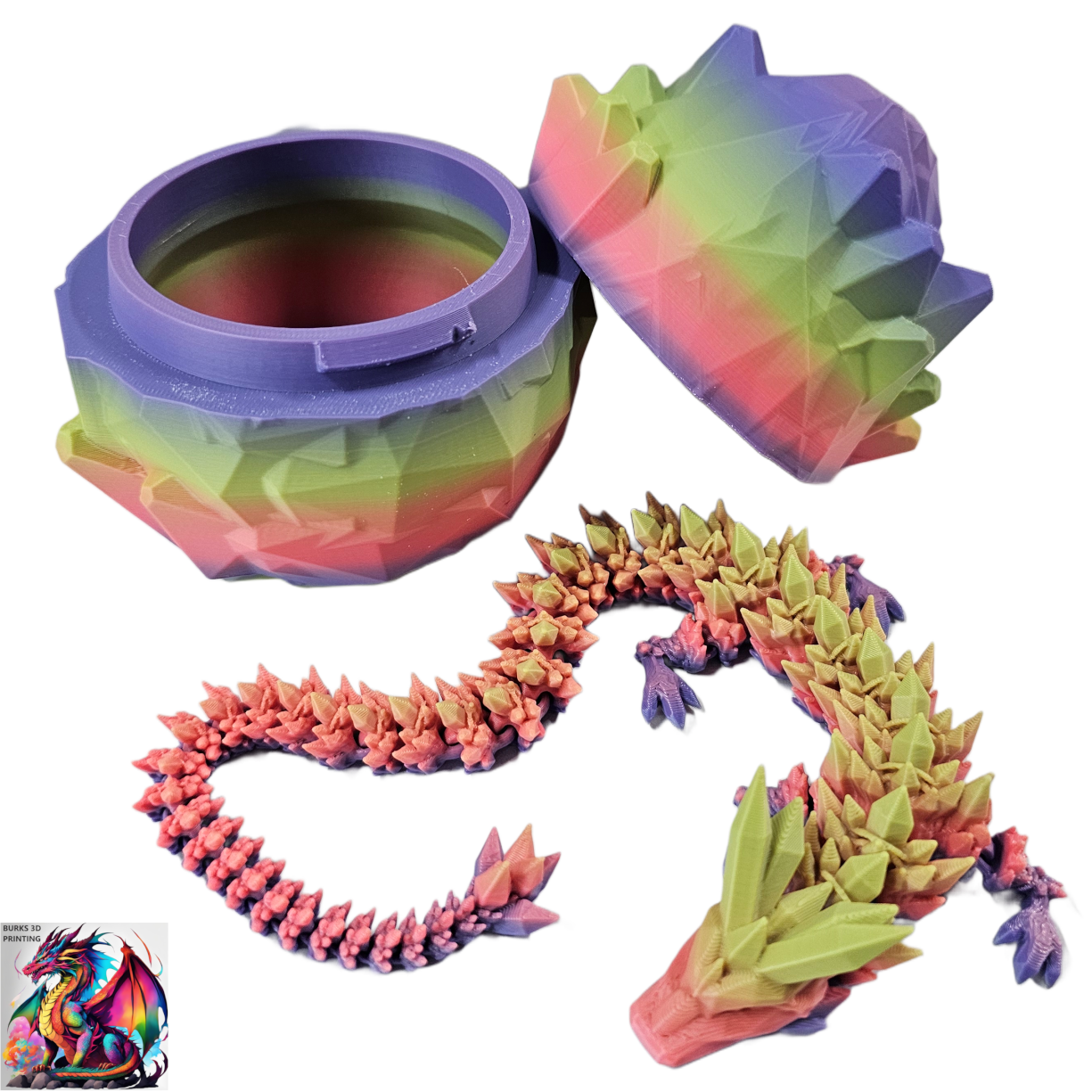 13" "Surprise Me" Rainbow Colors 3D Printed Articulated Desk Fidget Crystal Dragon with Matching Egg Perfect Gift for Men or Women- Durable PLA Plastic, Sensory Sensation Chrome, Pastel