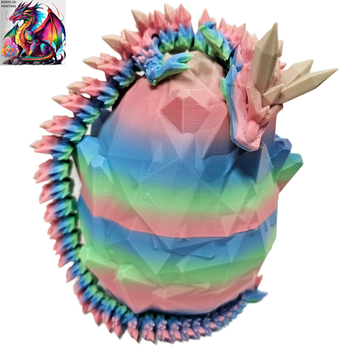 13" "Surprise Me" Rainbow Colors 3D Printed Articulated Desk Fidget Crystal Dragon with Matching Egg Perfect Gift for Men or Women- Durable PLA Plastic, Sensory Sensation Chrome, Pastel