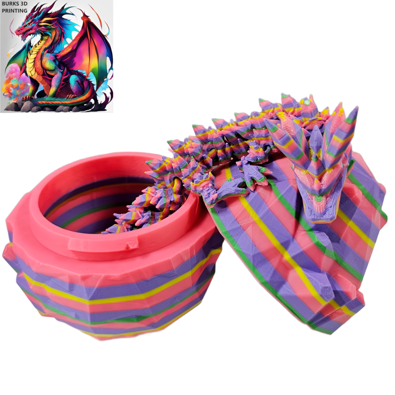 13" Striped Crystal Dragon, Multiple Colors, 3D Printed Articulated Dragon Desk Fidget, Pink, White, Grey, Blue, Orange, Red, Black, Yellow, Green, Purple, Magenta, Silver Gift for Men and Women