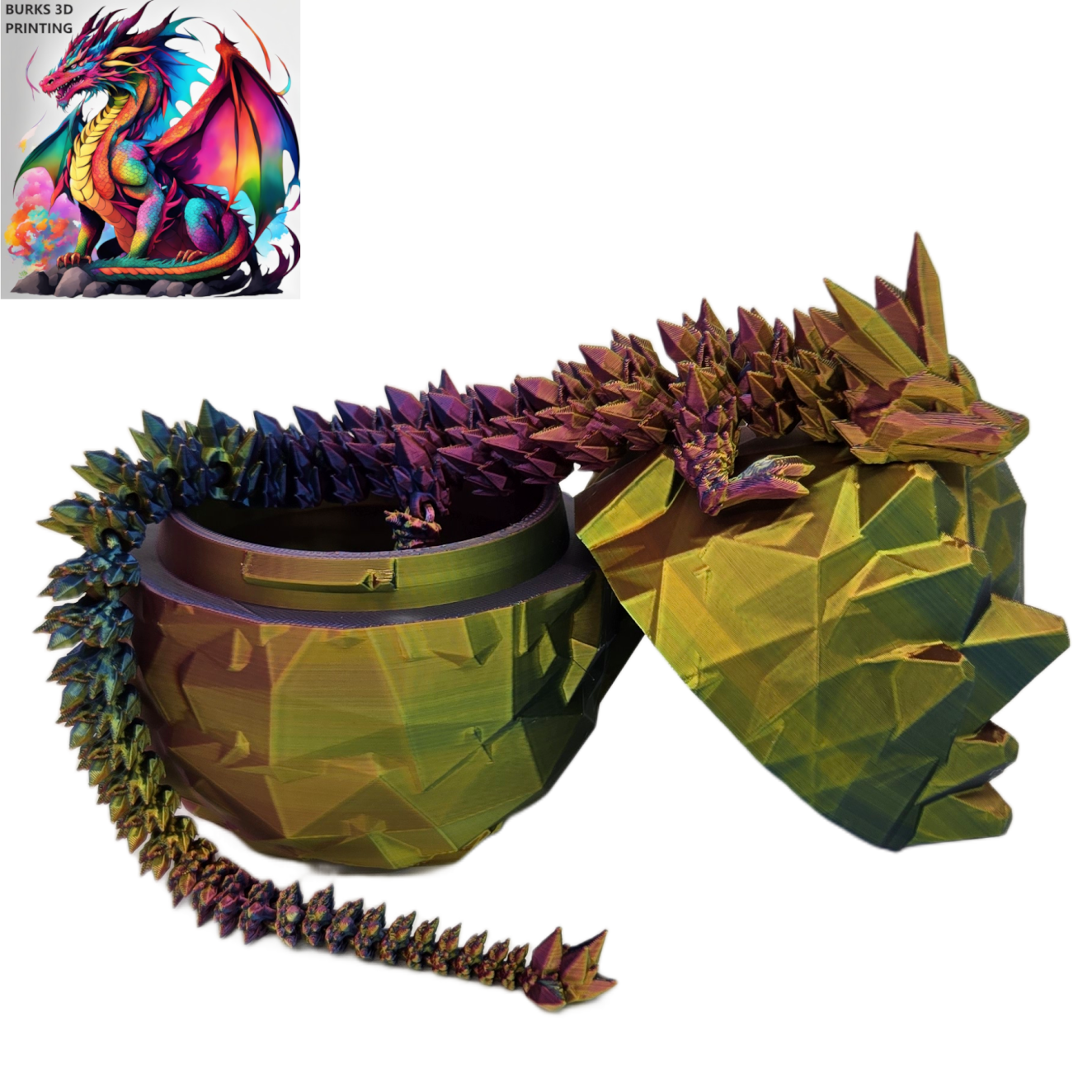 13 Inch Crystal Dragon with Matching Egg, 3D Printed Fully Articulated Desk Fidget, Perfect Gift for Men or Women