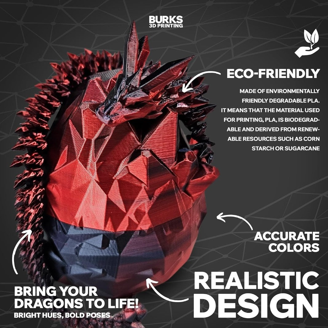 13 Inch Crystal Dragon with Matching Egg, 3D Printed Fully Articulated Desk Fidget, Perfect Gift for Men or Women