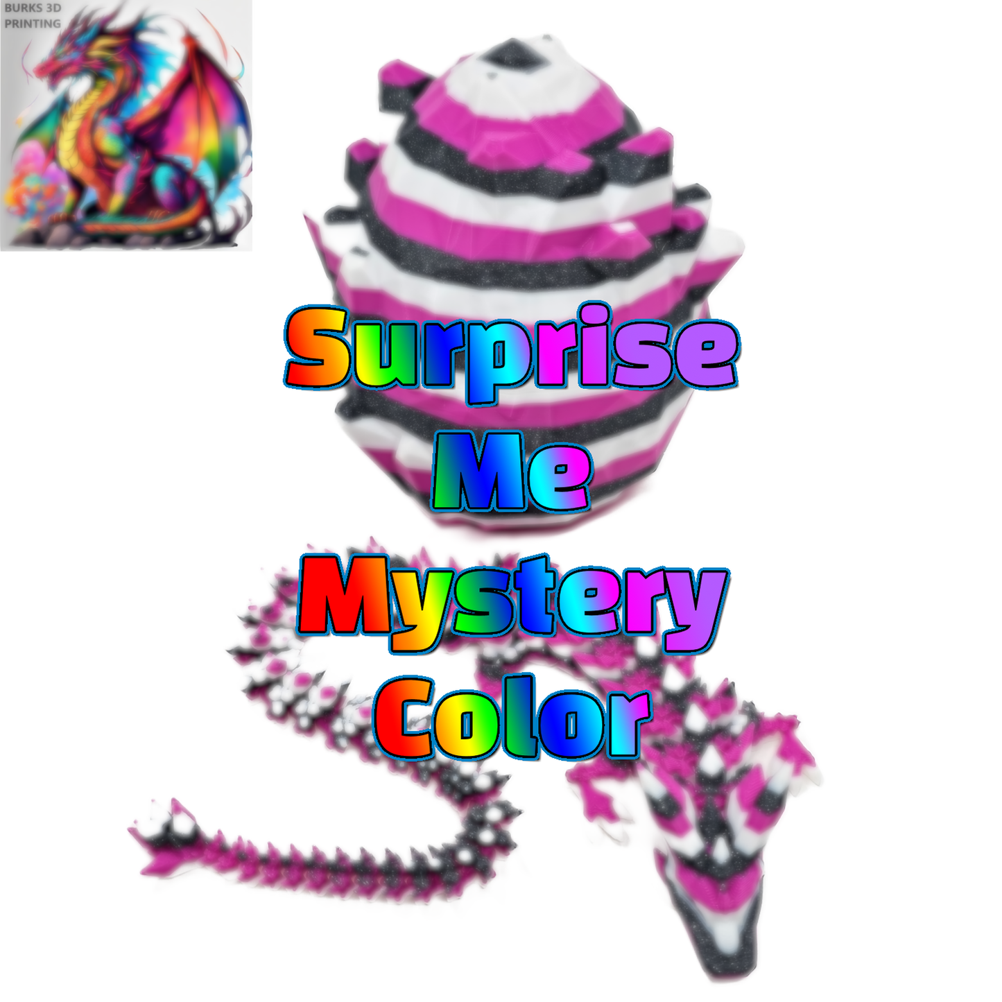 13" Striped Crystal Dragon, Multiple Colors, 3D Printed Articulated Dragon Desk Fidget, Pink, White, Grey, Blue, Orange, Red, Black, Yellow, Green, Purple, Magenta, Silver Gift for Men and Women