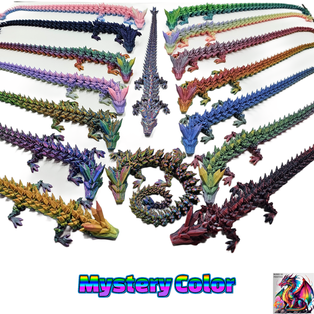 13" "Surprise Me" Rainbow Colors 3D Printed Articulated Desk Fidget Crystal Dragon with Matching Egg Perfect Gift for Men or Women- Durable PLA Plastic, Sensory Sensation Chrome, Pastel