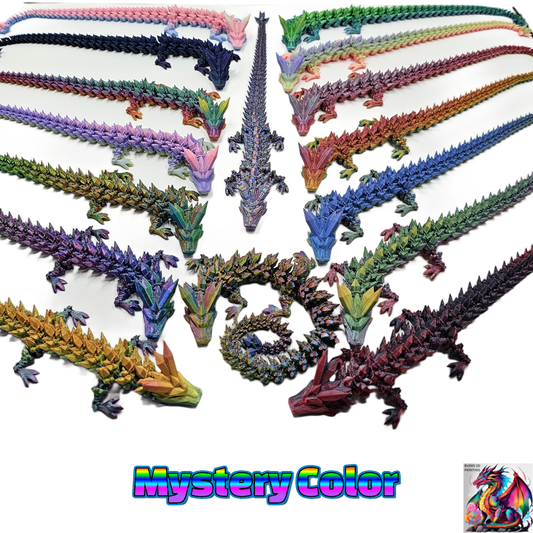 13" "Surprise Me" Rainbow Colors 3D Printed Articulated Desk Fidget Crystal Dragon with Matching Egg Perfect Gift for Men or Women- Durable PLA Plastic, Sensory Sensation Chrome, Pastel