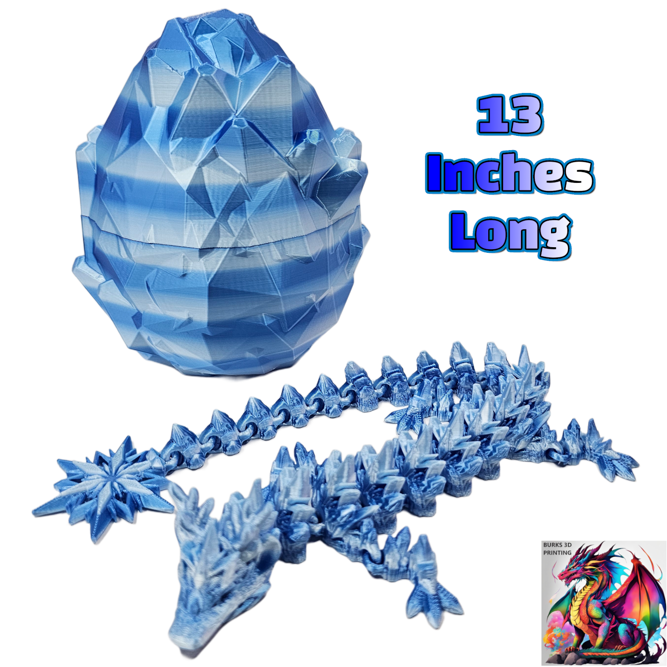 3D Printed Dragon Fidget with Locking Egg, 13" 3D Crystal Dragon Eggs with Winter Snowflake Dragon Inside, Fully Articulated Dragon 3D Printed with PLA, Dragon Gift for Men and Women for Christmas