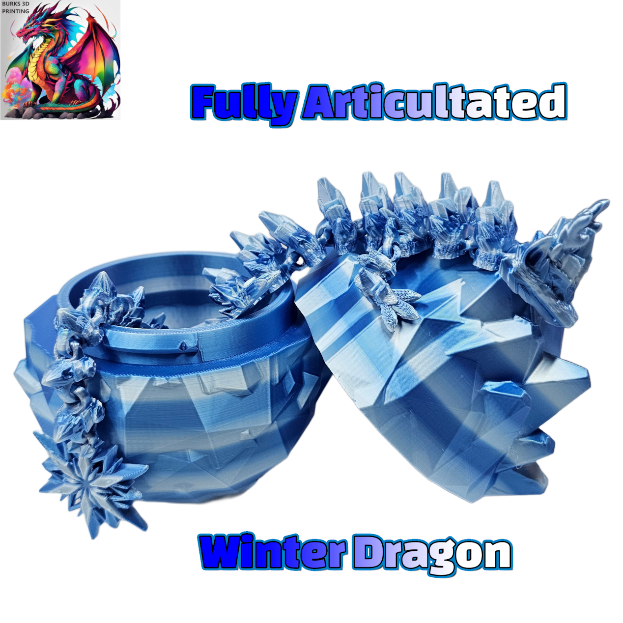 3D Printed Dragon Fidget with Locking Egg, 13" 3D Crystal Dragon Eggs with Winter Snowflake Dragon Inside, Fully Articulated Dragon 3D Printed with PLA, Dragon Gift for Men and Women for Christmas