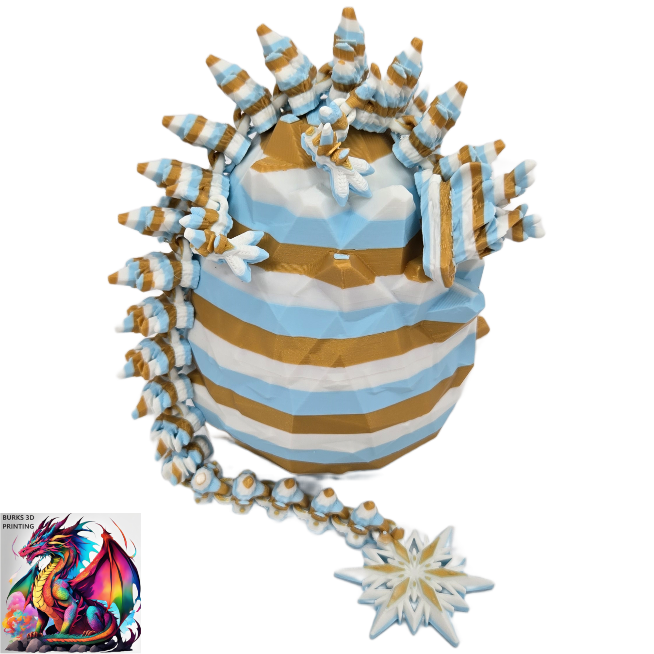 3D Printed Dragon Fidget with Locking Egg, 13" 3D Crystal Dragon Eggs with Winter Snowflake Dragon Inside, Fully Articulated Dragon 3D Printed with PLA, Dragon Gift for Men and Women for Christmas