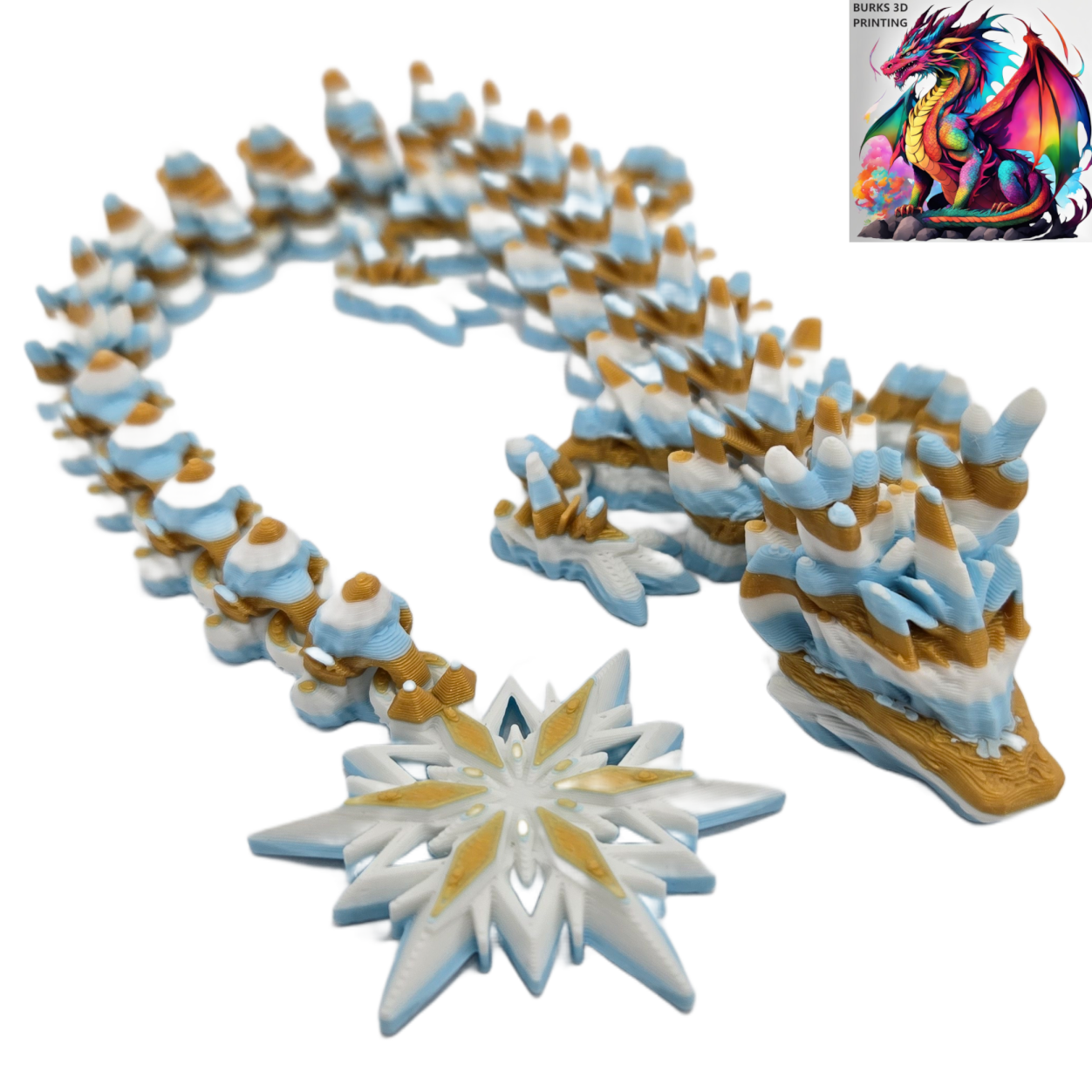 3D Printed Dragon Fidget with Locking Egg, 13" 3D Crystal Dragon Eggs with Winter Snowflake Dragon Inside, Fully Articulated Dragon 3D Printed with PLA, Dragon Gift for Men and Women for Christmas