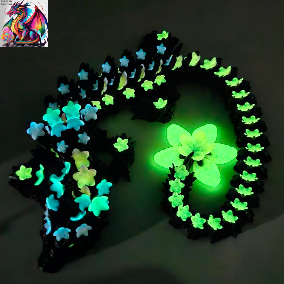 Cherry Blossom Dragon, 3D Printed Dragon Fidget 2ft Long. Fully Articulated Dragon 3D Printed Desk Fidget Gift for Men and Women