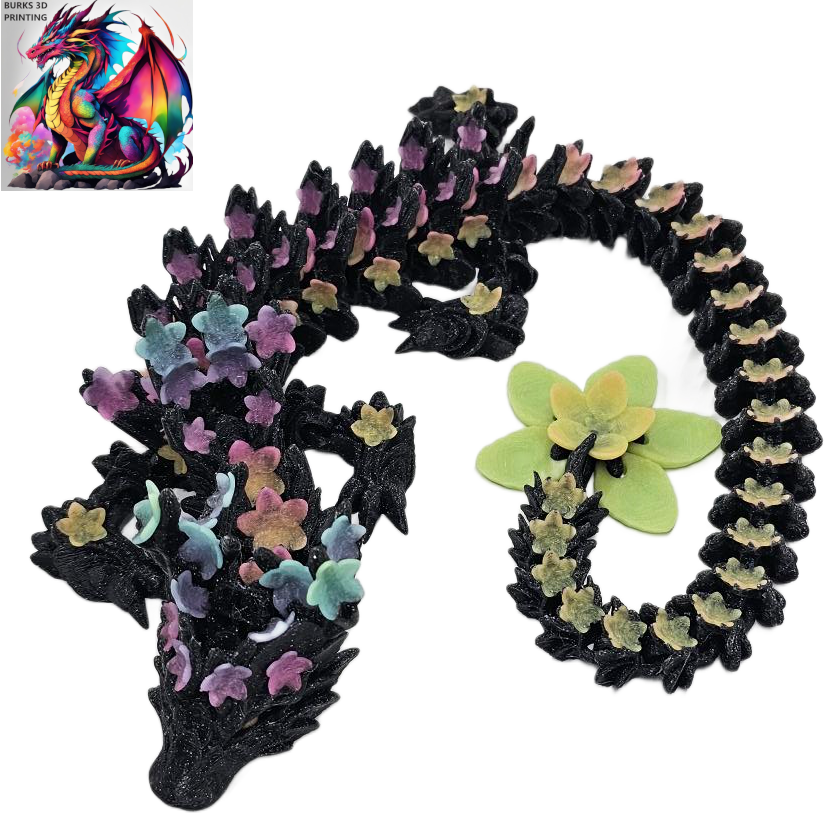 Cherry Blossom Dragon, 3D Printed Dragon Fidget 2ft Long. Fully Articulated Dragon 3D Printed Desk Fidget Gift for Men and Women