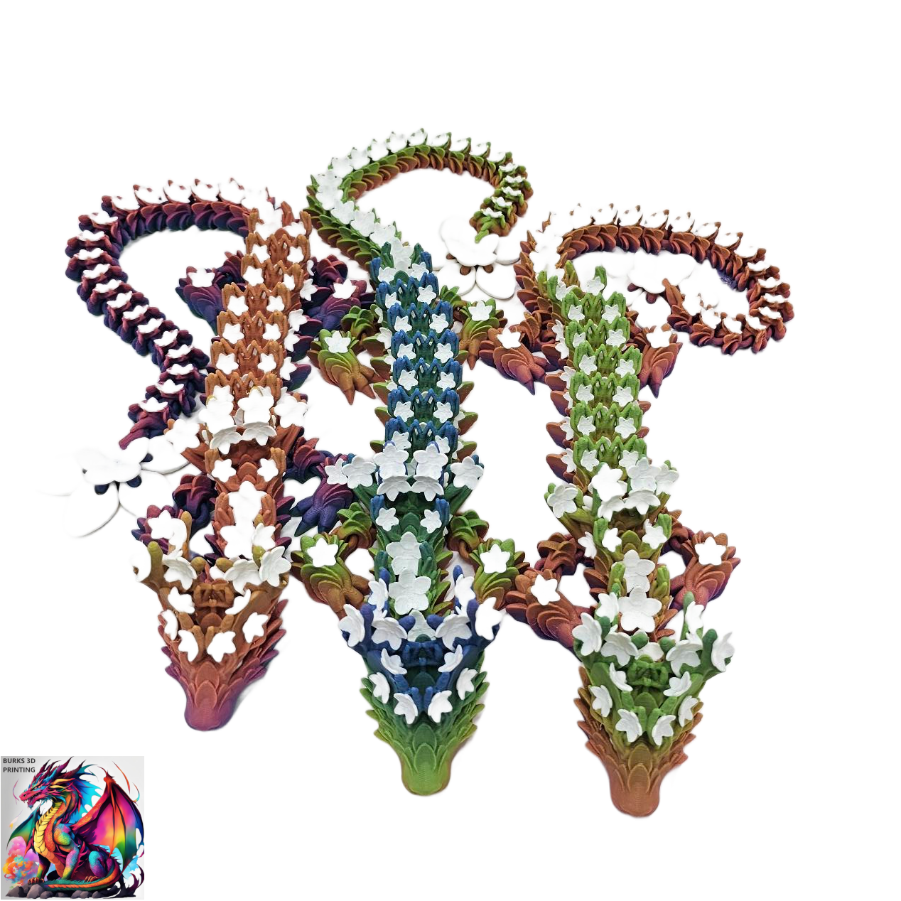 Cherry Blossom Dragon, 3D Printed Dragon Fidget 2ft Long. Fully Articulated Dragon 3D Printed Desk Fidget Gift for Men and Women