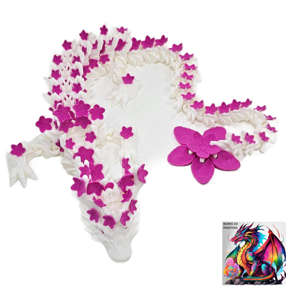 Cherry Blossom Dragon, 3D Printed Dragon Fidget 2ft Long. Fully Articulated Dragon 3D Printed Desk Fidget Gift for Men and Women
