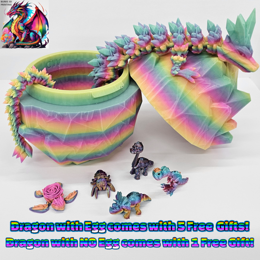 XXL Glow In The Dark Crystal Dragon Almost 30" 3D Printed Dragon With Matching Crystal Dragon Egg  Articulated Dragon Desk Fidget Great Gift