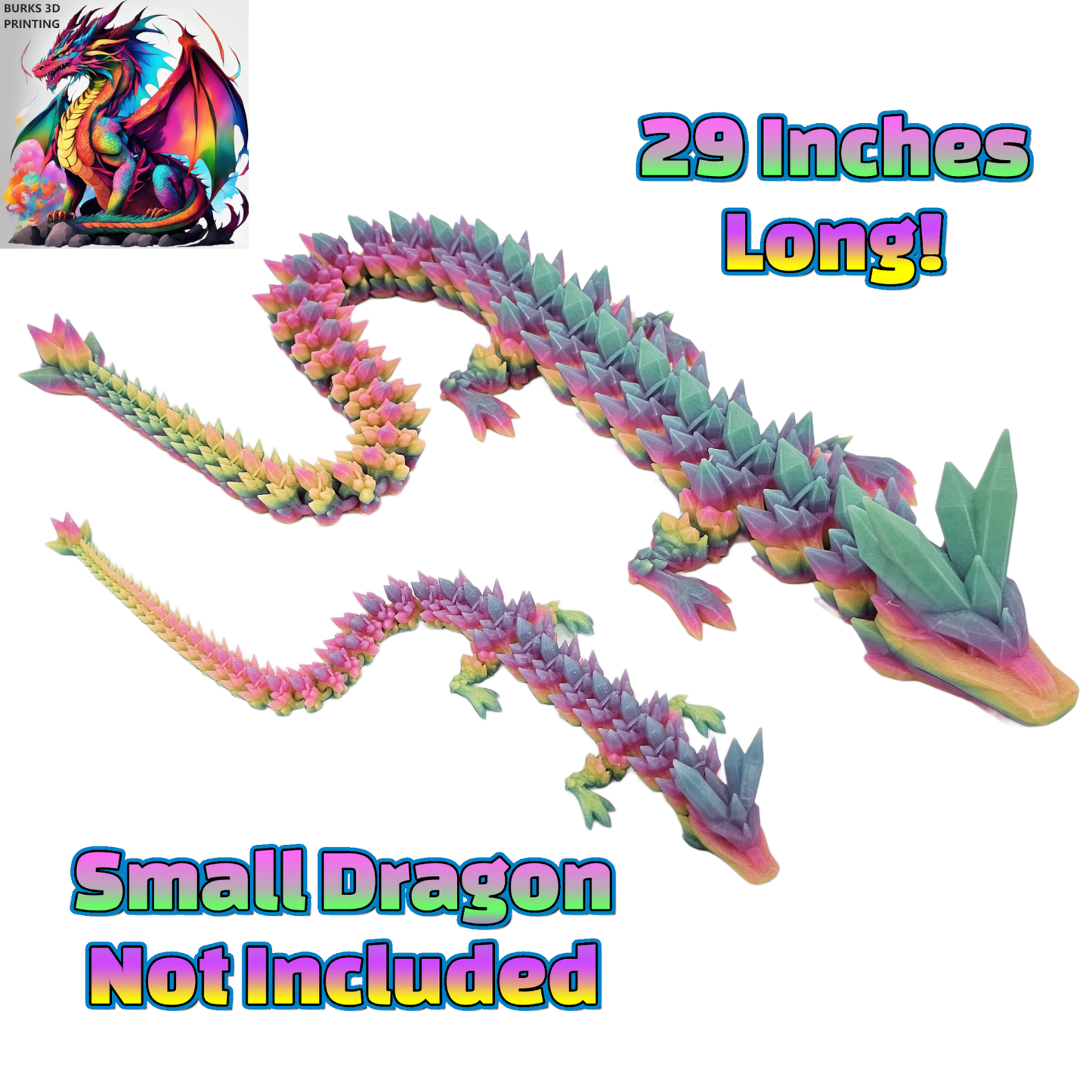 XXL Glow In The Dark Crystal Dragon Almost 30" 3D Printed Dragon With Matching Crystal Dragon Egg  Articulated Dragon Desk Fidget Great Gift