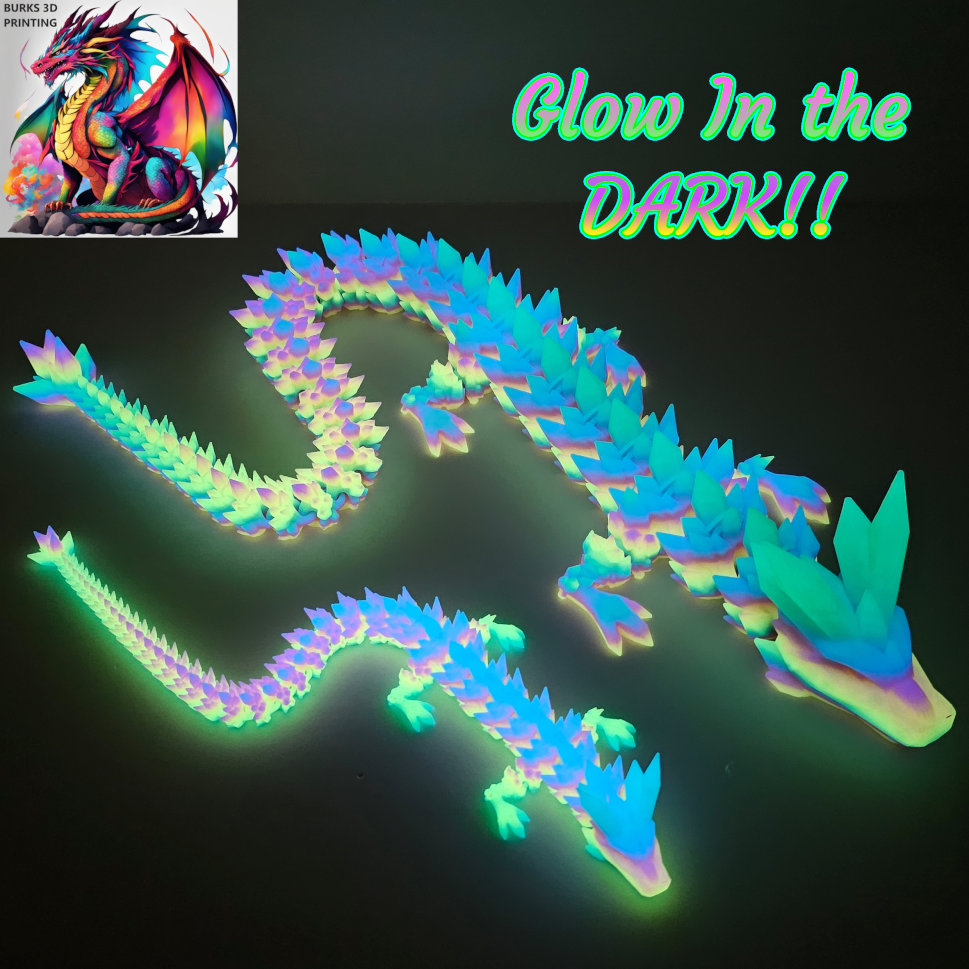 XXL Glow In The Dark Crystal Dragon Almost 30" 3D Printed Dragon With Matching Crystal Dragon Egg  Articulated Dragon Desk Fidget Great Gift