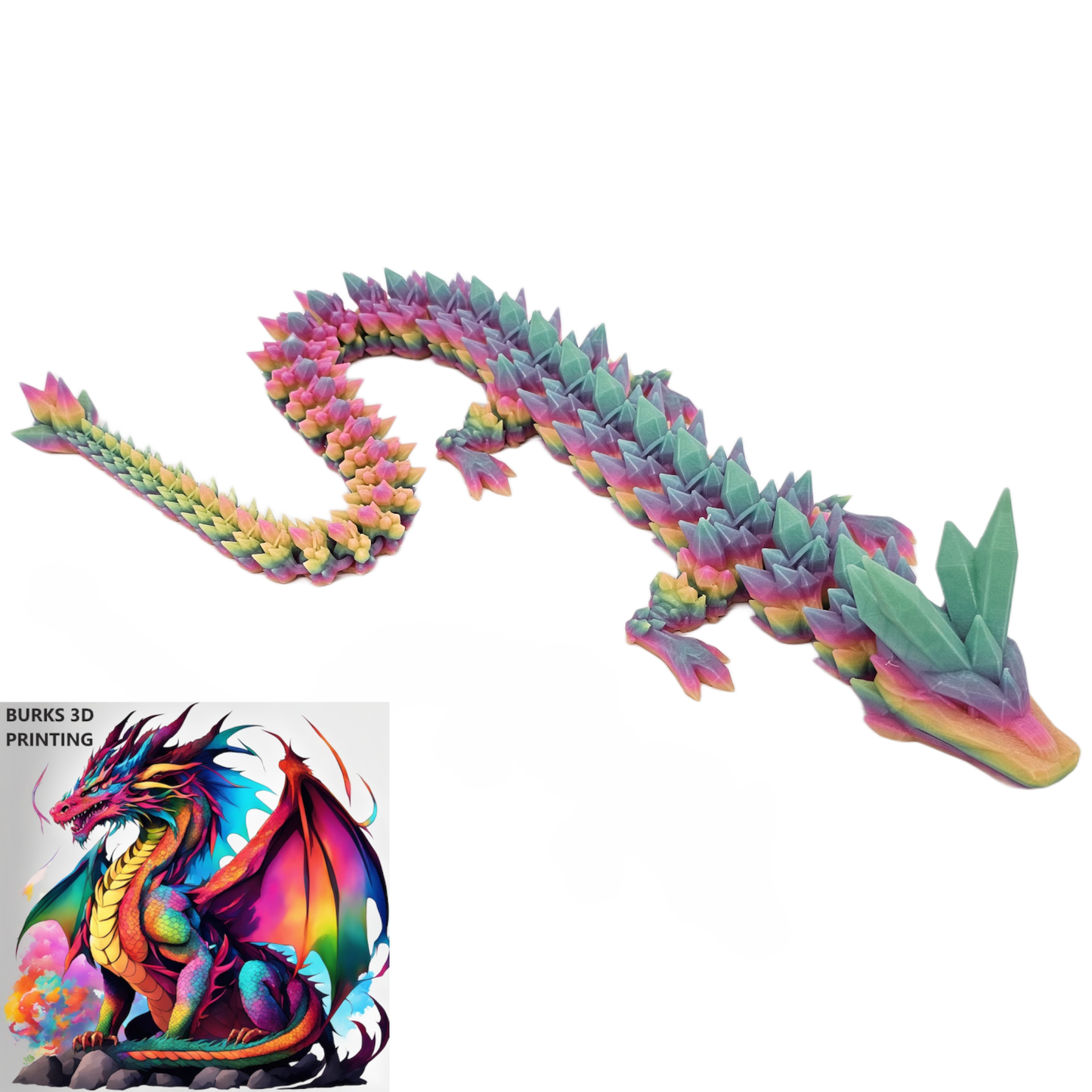 XXL Glow In The Dark Crystal Dragon Almost 30" 3D Printed Dragon With Matching Crystal Dragon Egg  Articulated Dragon Desk Fidget Great Gift